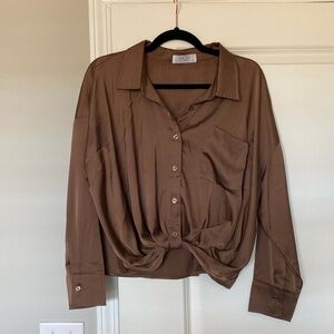 Brown silk button up (s)